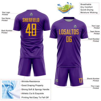 Custom Purple Gold Sublimation Soccer Uniform Jersey - Sky-Custom