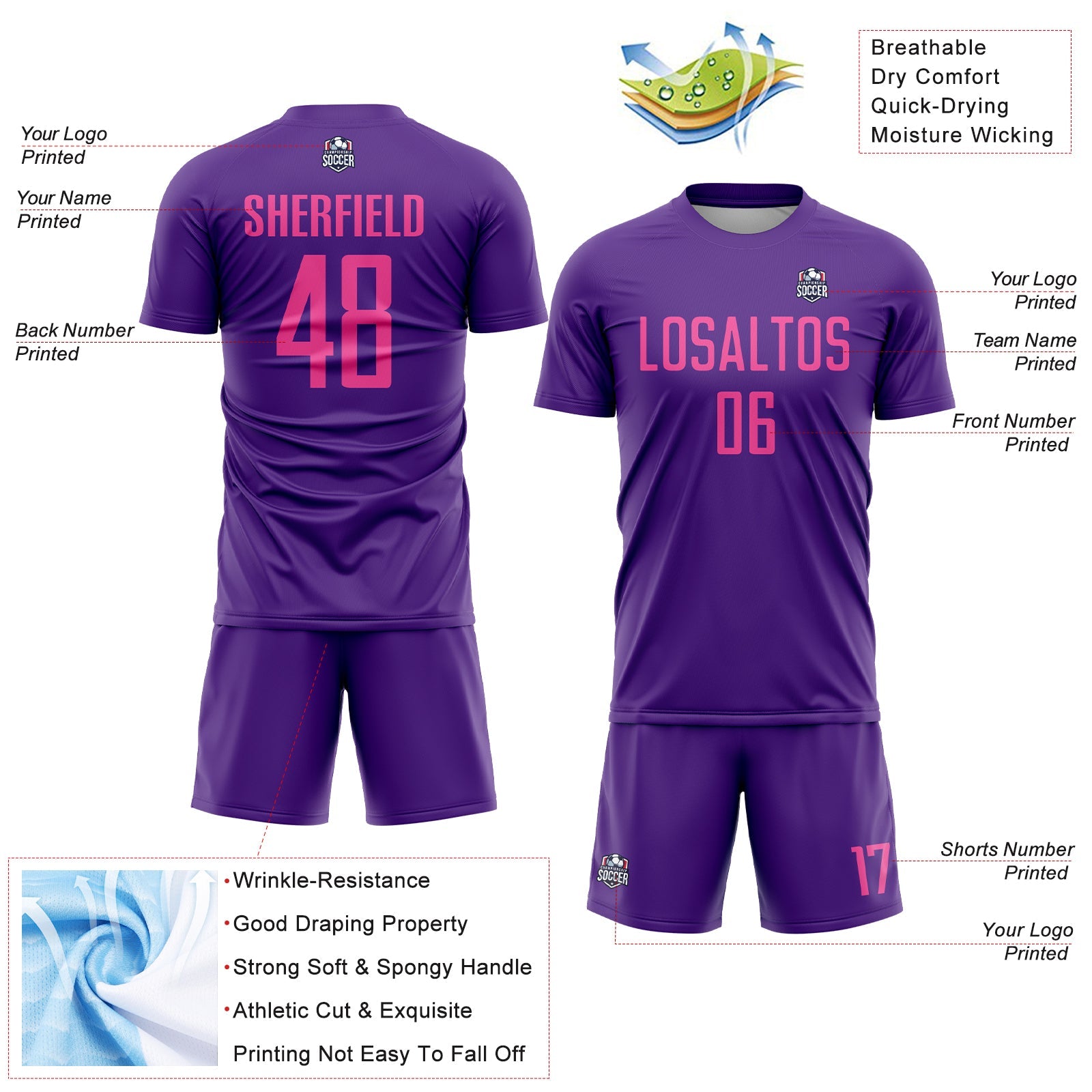Custom Purple Pink Sublimation Soccer Uniform Jersey - Sky-Custom