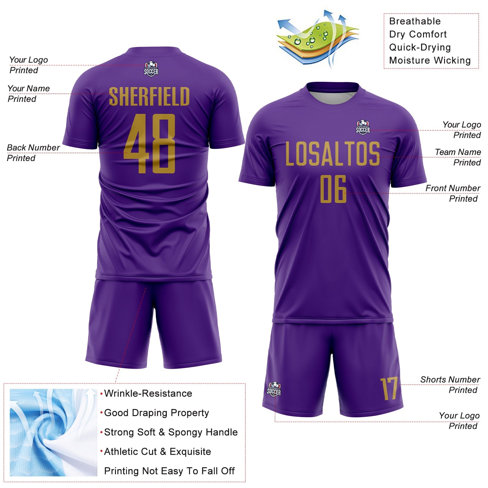 Custom Purple Old Gold Sublimation Soccer Uniform Jersey - Sky-Custom
