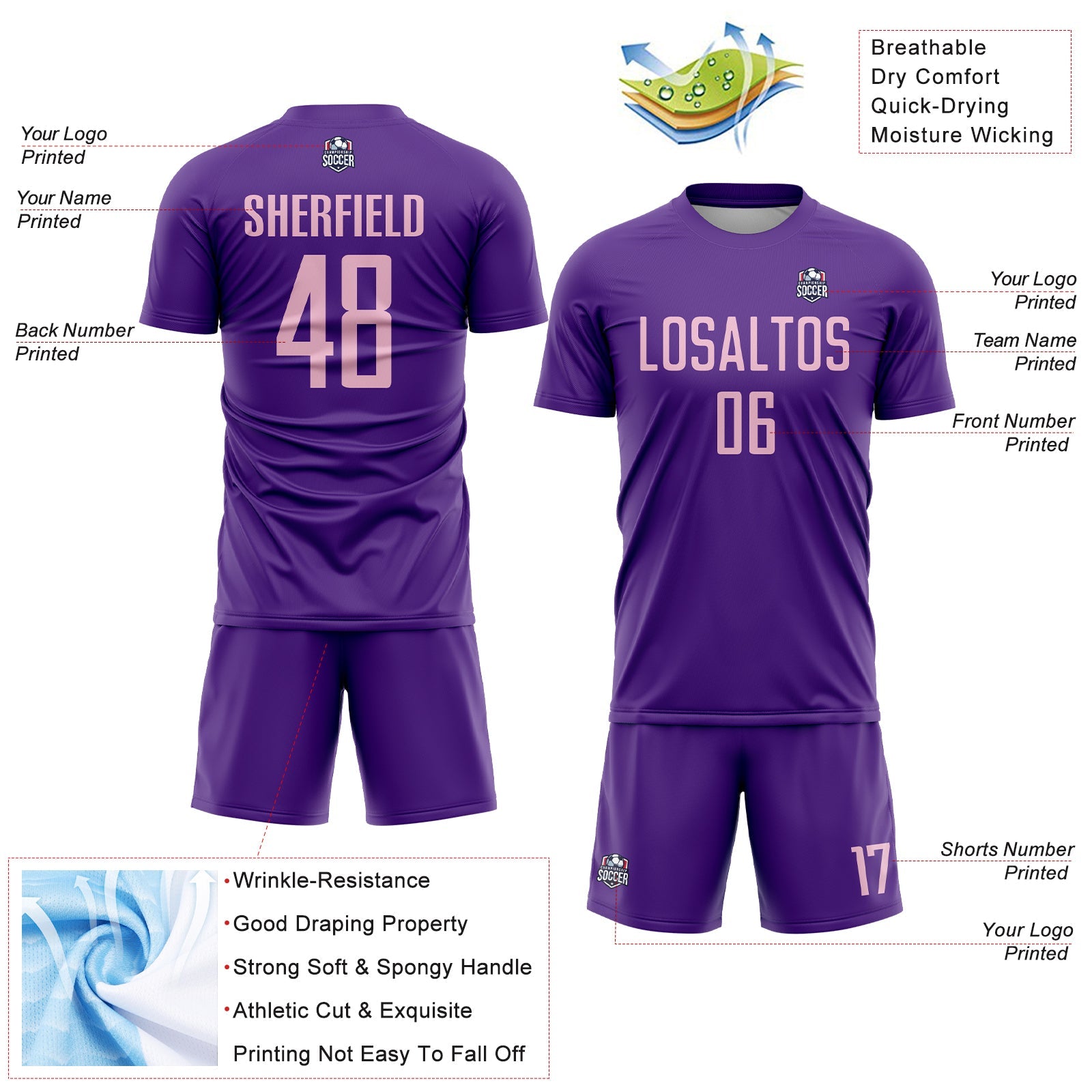Custom Purple Light Pink Sublimation Soccer Uniform Jersey - Sky-Custom