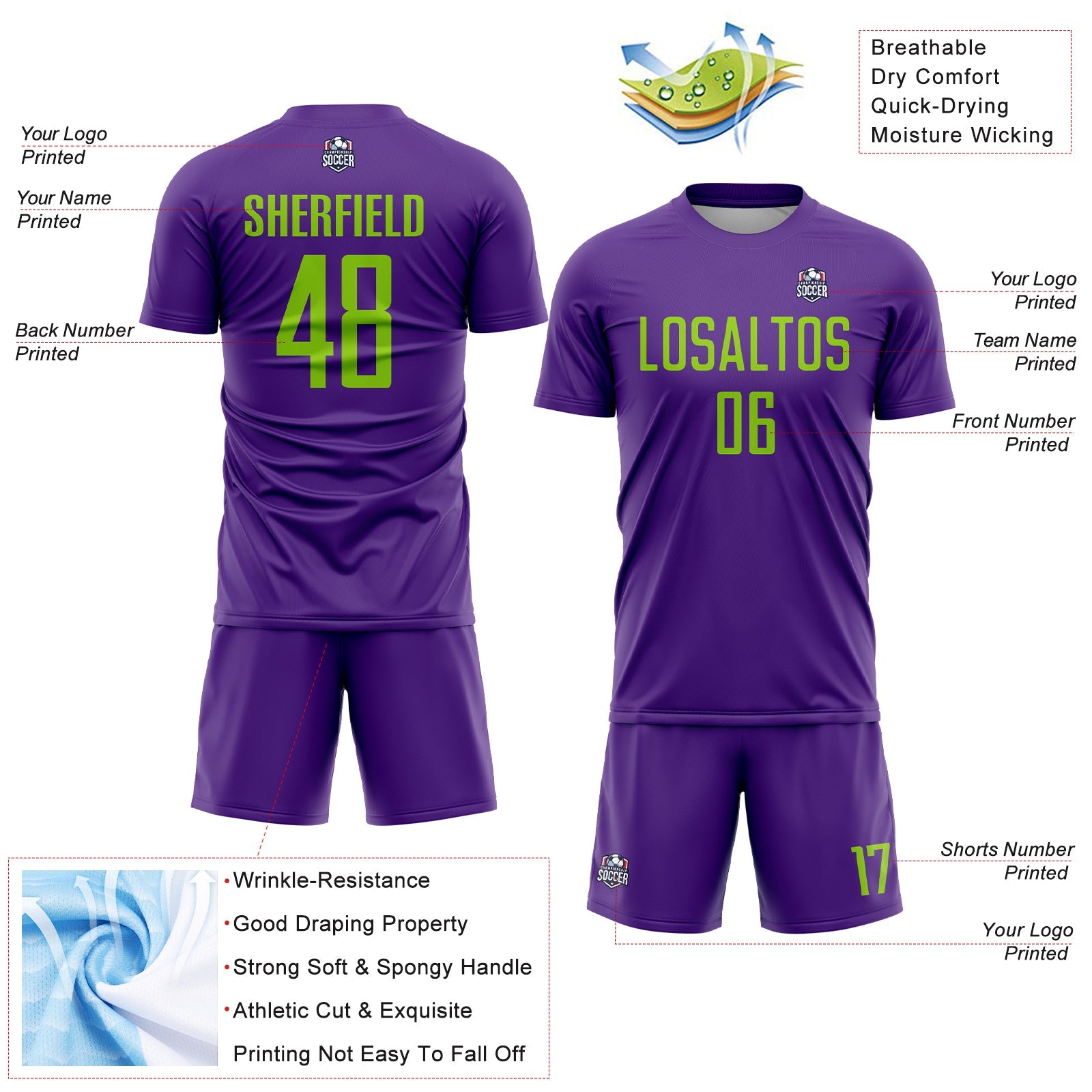 Custom Purple Neon Green Sublimation Soccer Uniform Jersey - Sky-Custom