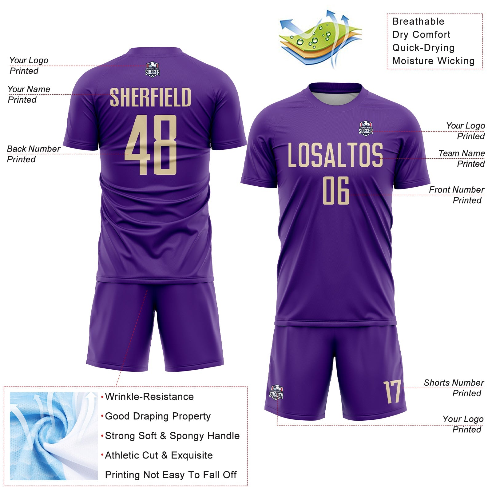 Custom Purple Cream Sublimation Soccer Uniform Jersey - Sky-Custom
