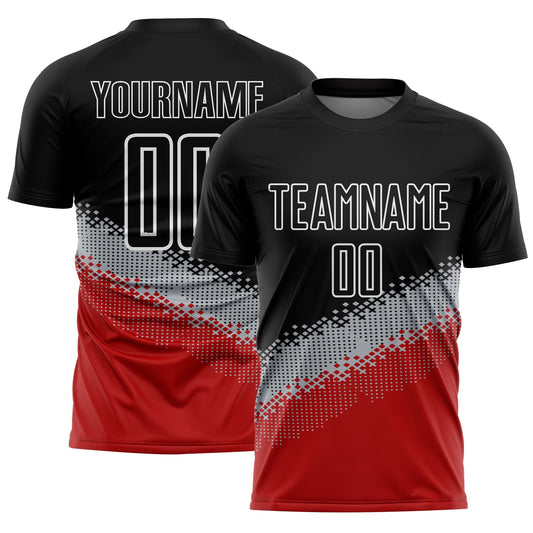 Custom Black Gray-Red Gradient Geometric Shape Sublimation Soccer Uniform Jersey - Sky-Custom