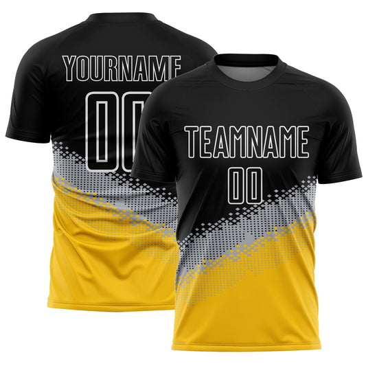 Custom Black Gray-Yellow Gradient Geometric Shape Sublimation Soccer Uniform Jersey - Sky-Custom