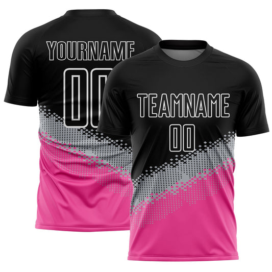 Custom Black Gray-Pink Gradient Geometric Shape Sublimation Soccer Uniform Jersey - Sky-Custom