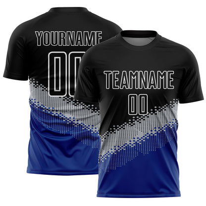 Custom Black Gray-Royal Gradient Geometric Shape Sublimation Soccer Uniform Jersey - Sky-Custom
