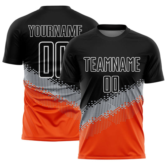 Custom Black Gray-Orange Gradient Geometric Shape Sublimation Soccer Uniform Jersey - Sky-Custom