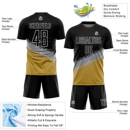 Custom Black Gray-Old Gold Gradient Geometric Shape Sublimation Soccer Uniform Jersey - Sky-Custom