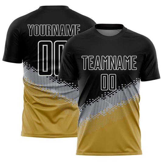 Custom Black Gray-Old Gold Gradient Geometric Shape Sublimation Soccer Uniform Jersey - Sky-Custom