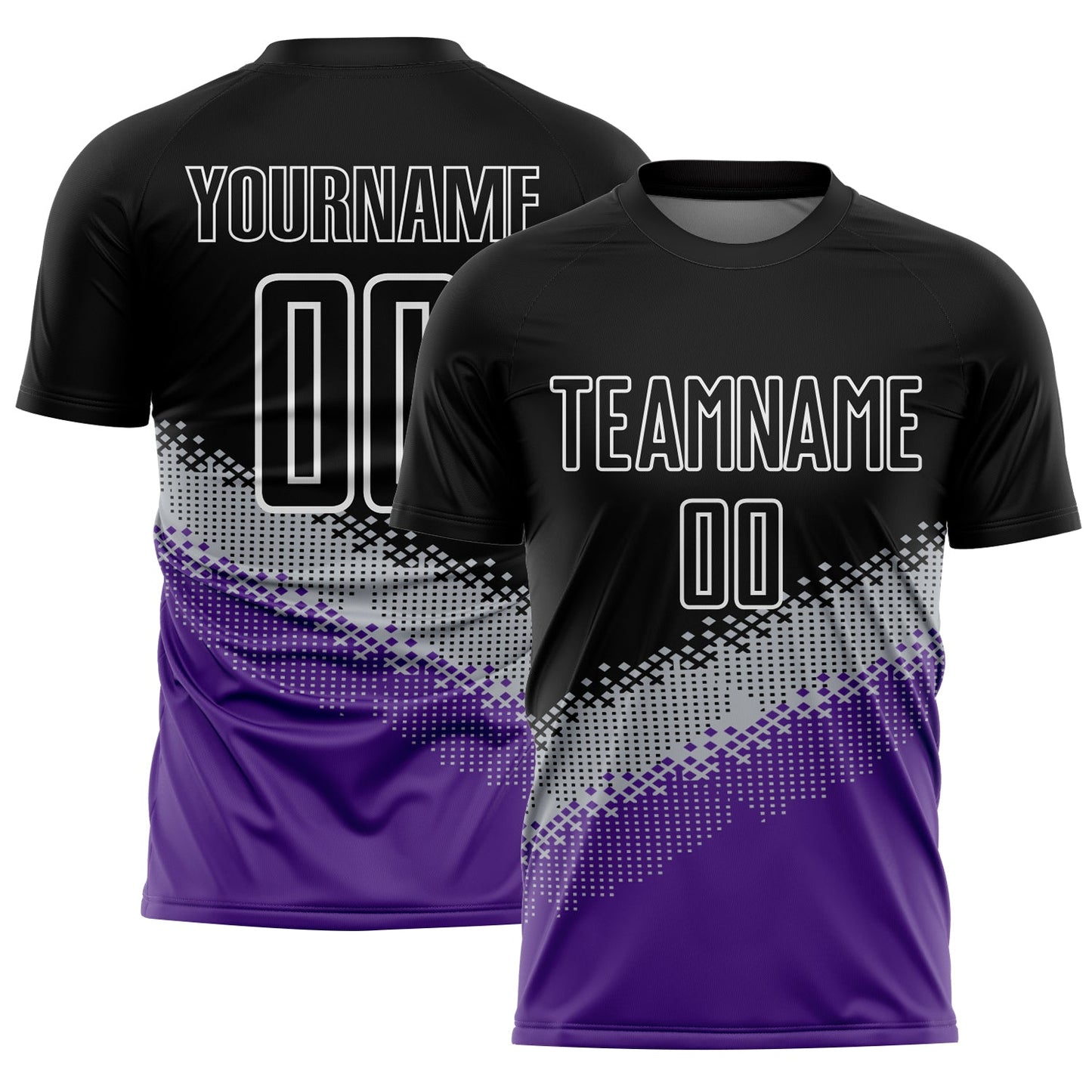 Custom Black Gray-Purple Gradient Geometric Shape Sublimation Soccer Uniform Jersey - Sky-Custom