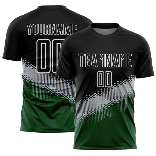 Custom Black Gray-Green Gradient Geometric Shape Sublimation Soccer Uniform Jersey - Sky-Custom