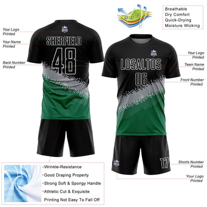 Custom Black Gray-Kelly Green Gradient Geometric Shape Sublimation Soccer Uniform Jersey - Sky-Custom