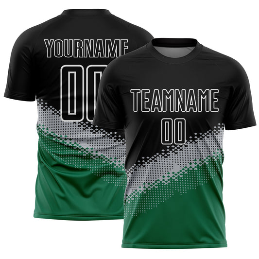 Custom Black Gray-Kelly Green Gradient Geometric Shape Sublimation Soccer Uniform Jersey - Sky-Custom