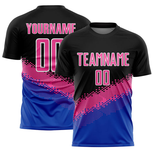 Custom Black Pink-Thunder Blue Gradient Geometric Shape Sublimation Soccer Uniform Jersey - Sky-Custom