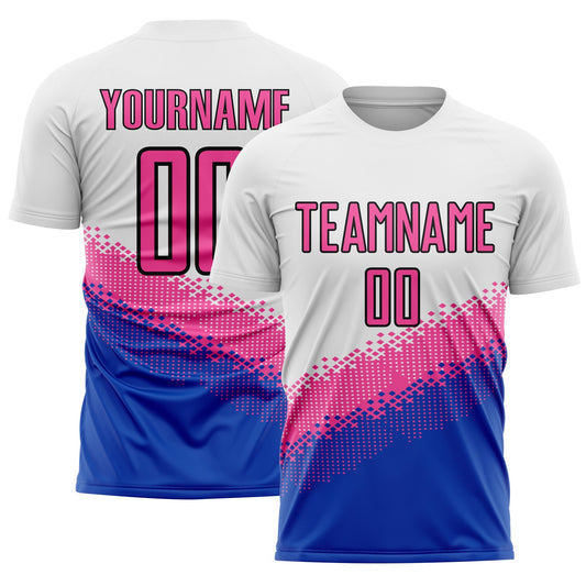 Custom White Pink Thunder Blue-Black Gradient Geometric Shape Sublimation Soccer Uniform Jersey - Sky-Custom