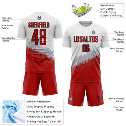 Custom White Red Gray-Black Gradient Geometric Shape Sublimation Soccer Uniform Jersey - Sky-Custom