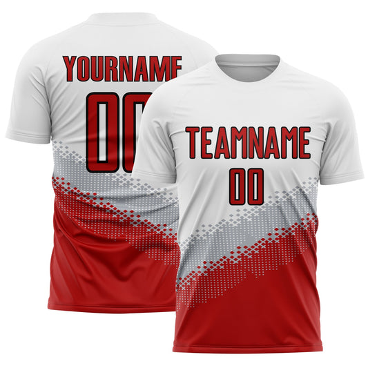 Custom White Red Gray-Black Gradient Geometric Shape Sublimation Soccer Uniform Jersey - Sky-Custom