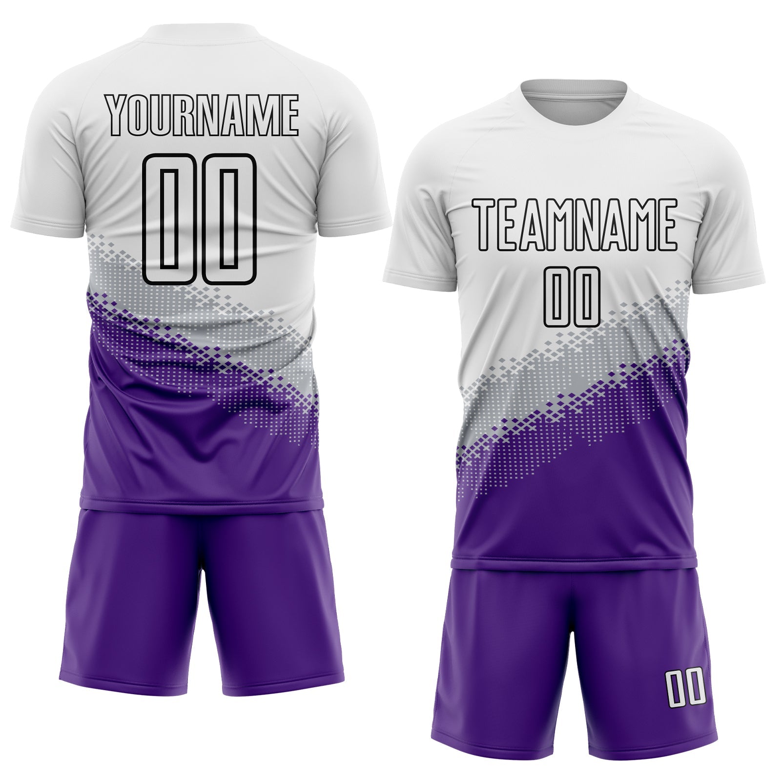 Custom White Gray Purple-Black Gradient Geometric Shape Sublimation Soccer Uniform Jersey - Sky-Custom