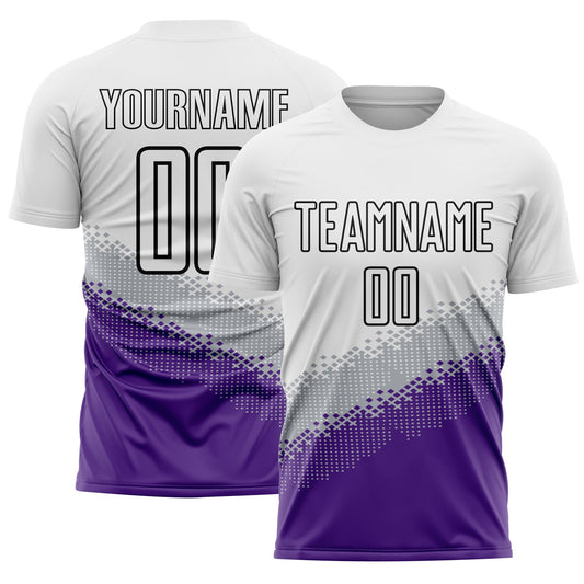 Custom White Gray Purple-Black Gradient Geometric Shape Sublimation Soccer Uniform Jersey - Sky-Custom