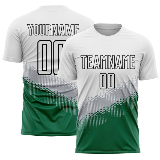 Custom White Gray Kelly Green-Black Gradient Geometric Shape Sublimation Soccer Uniform Jersey - Sky-Custom