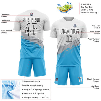 Custom White Gray Sky Blue-Black Gradient Geometric Shape Sublimation Soccer Uniform Jersey - Sky-Custom