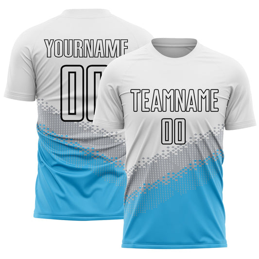 Custom White Gray Sky Blue-Black Gradient Geometric Shape Sublimation Soccer Uniform Jersey - Sky-Custom