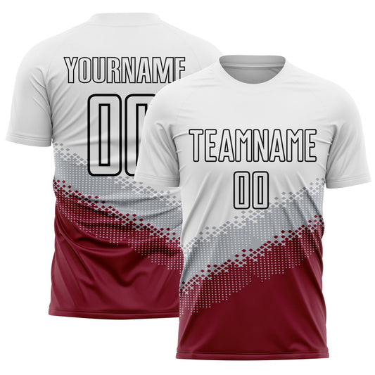 Custom White Gray Crimson-Black Gradient Geometric Shape Sublimation Soccer Uniform Jersey - Sky-Custom