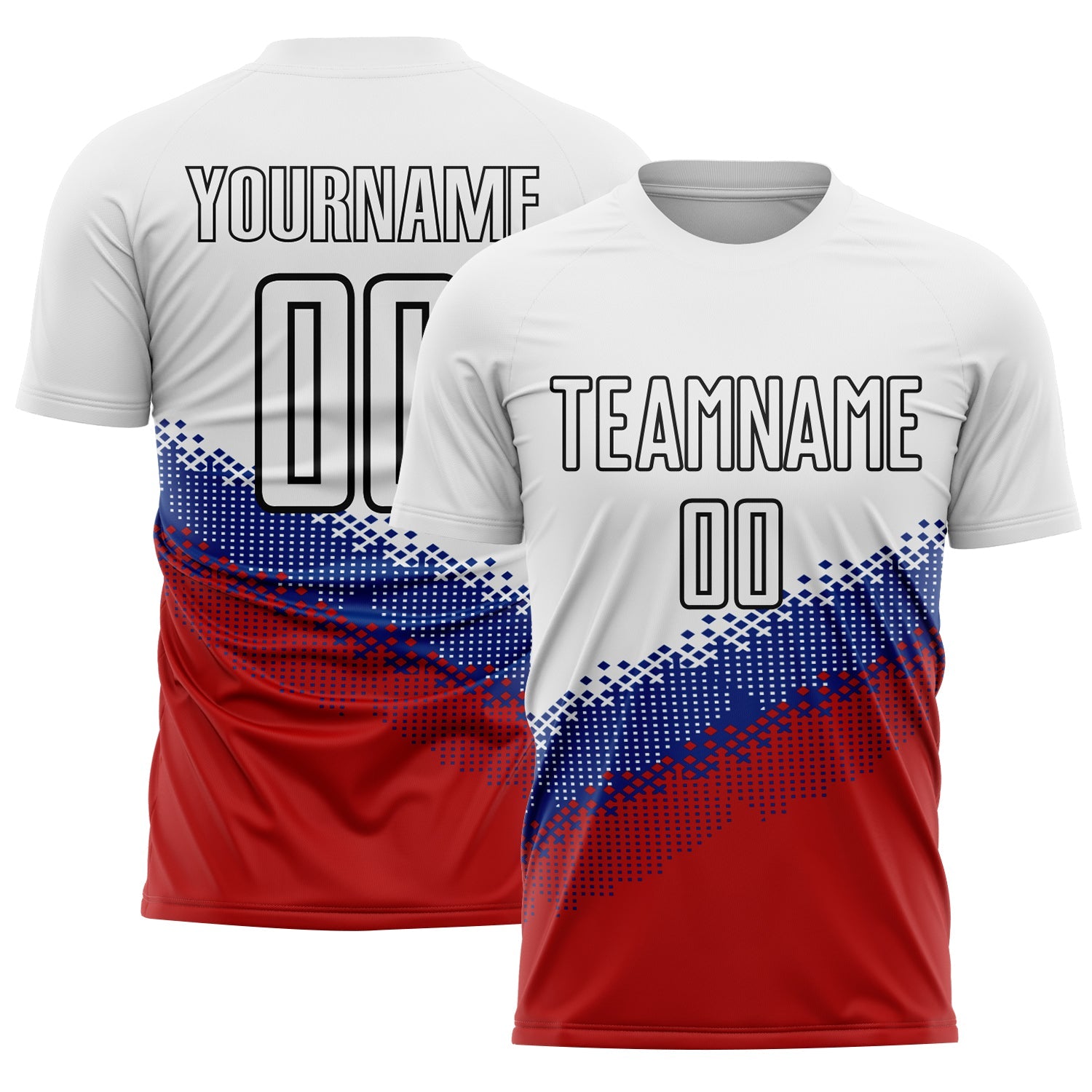 Custom White Royal Red-Black Gradient Geometric Shape Sublimation Soccer Uniform Jersey - Sky-Custom