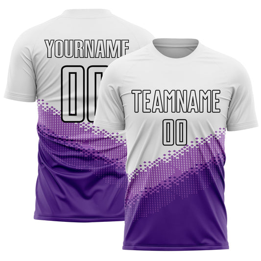 Custom White Medium Purple Purple-Black Gradient Geometric Shape Sublimation Soccer Uniform Jersey - Sky-Custom