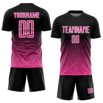Custom Black Pink-White Gradient Line Sublimation Soccer Uniform Jersey - Sky-Custom