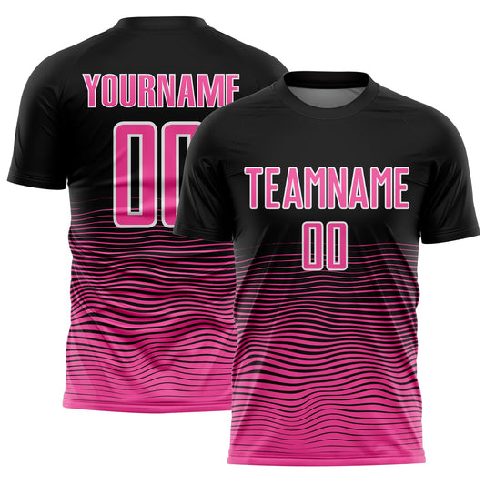 Custom Black Pink-White Gradient Line Sublimation Soccer Uniform Jersey - Sky-Custom