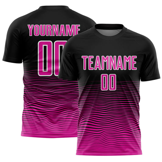 Custom Black Deep Pink-White Gradient Line Sublimation Soccer Uniform Jersey - Sky-Custom