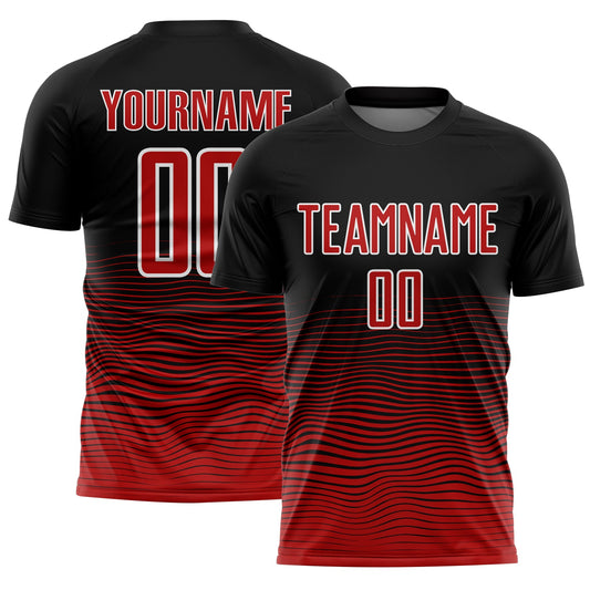 Custom Black Red-White Gradient Line Sublimation Soccer Uniform Jersey - Sky-Custom