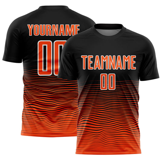 Custom Black Orange-White Gradient Line Sublimation Soccer Uniform Jersey - Sky-Custom