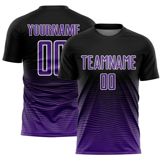 Custom Black Purple-White Gradient Line Sublimation Soccer Uniform Jersey - Sky-Custom