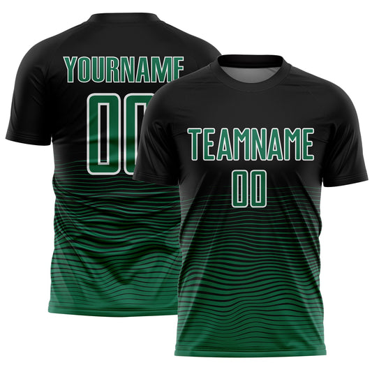 Custom Black Kelly Green-White Gradient Line Sublimation Soccer Uniform Jersey - Sky-Custom