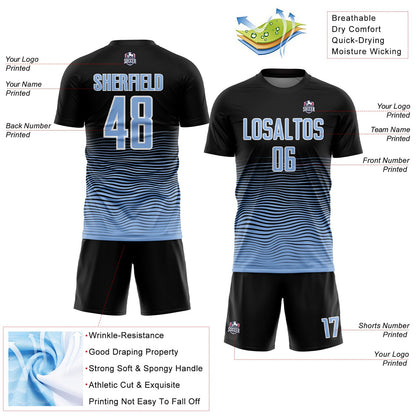Custom Black Light Blue-White Gradient Line Sublimation Soccer Uniform Jersey - Sky-Custom