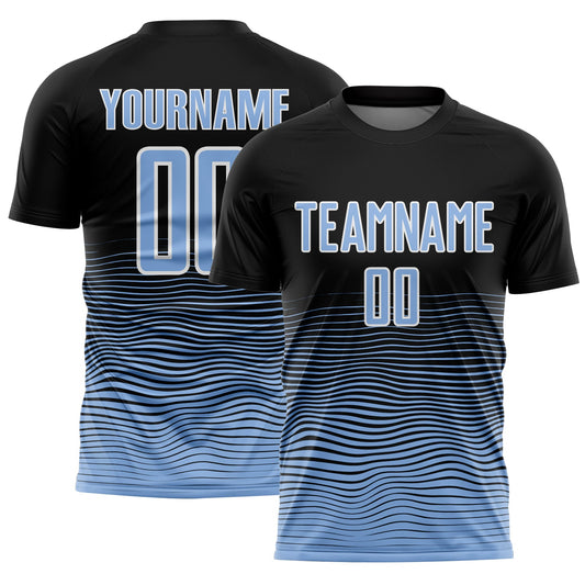 Custom Black Light Blue-White Gradient Line Sublimation Soccer Uniform Jersey - Sky-Custom