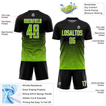 Custom Black Neon Green-White Gradient Line Sublimation Soccer Uniform Jersey - Sky-Custom