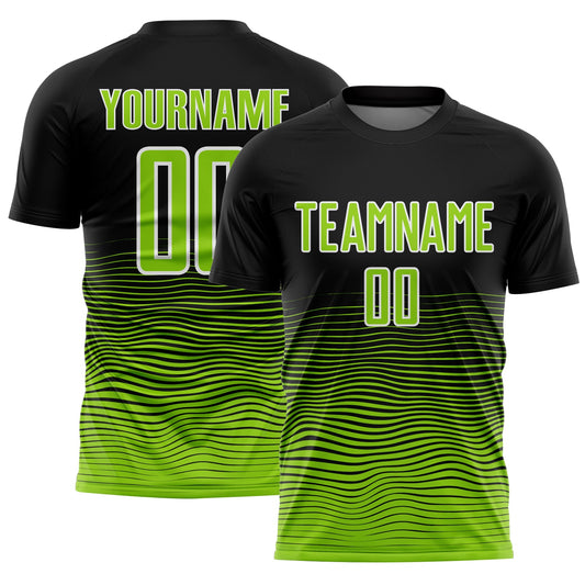 Custom Black Neon Green-White Gradient Line Sublimation Soccer Uniform Jersey - Sky-Custom