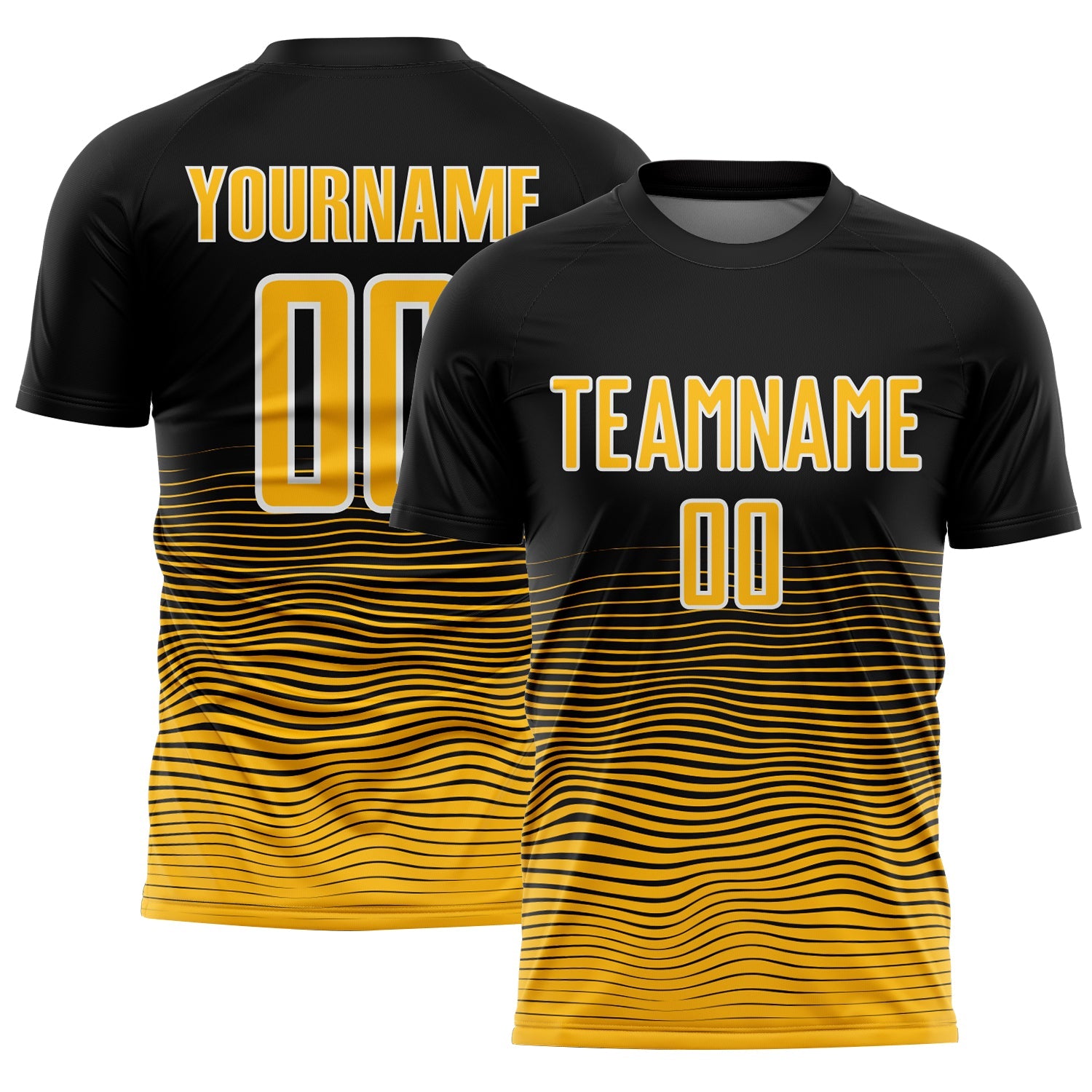 Custom Black Gold-White Gradient Line Sublimation Soccer Uniform Jersey - Sky-Custom