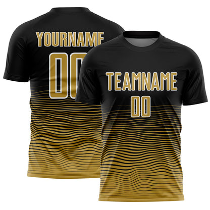 Custom Black Old Gold-White Gradient Line Sublimation Soccer Uniform Jersey - Sky-Custom