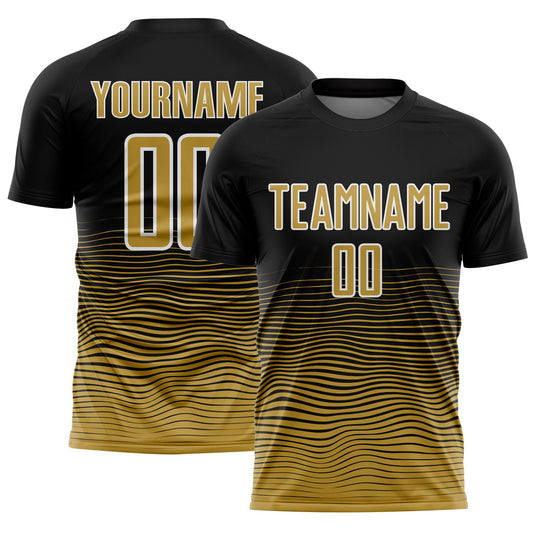 Custom Black Old Gold-White Gradient Line Sublimation Soccer Uniform Jersey - Sky-Custom
