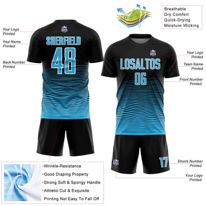 Custom Black Sky Blue-White Gradient Line Sublimation Soccer Uniform Jersey - Sky-Custom