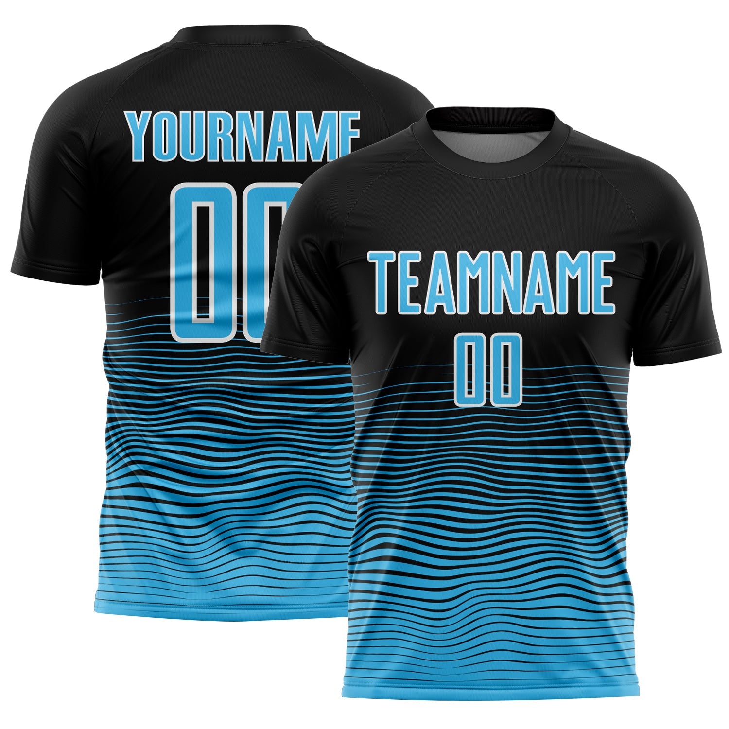 Custom Black Sky Blue-White Gradient Line Sublimation Soccer Uniform Jersey - Sky-Custom
