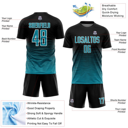 Custom Black Teal-White Gradient Line Sublimation Soccer Uniform Jersey - Sky-Custom