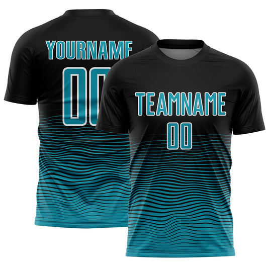 Custom Black Teal-White Gradient Line Sublimation Soccer Uniform Jersey - Sky-Custom
