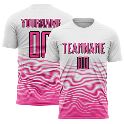 Custom White Pink-Black Gradient Line Sublimation Soccer Uniform Jersey - Sky-Custom