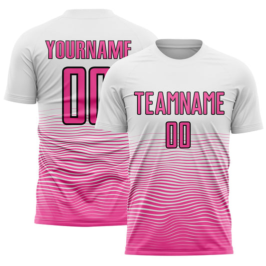 Custom White Pink-Black Gradient Line Sublimation Soccer Uniform Jersey - Sky-Custom