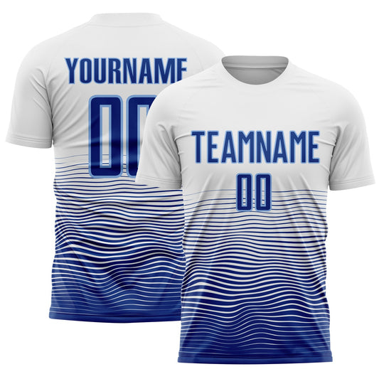 Custom White Royal-Light Blue Gradient Line Sublimation Soccer Uniform Jersey - Sky-Custom